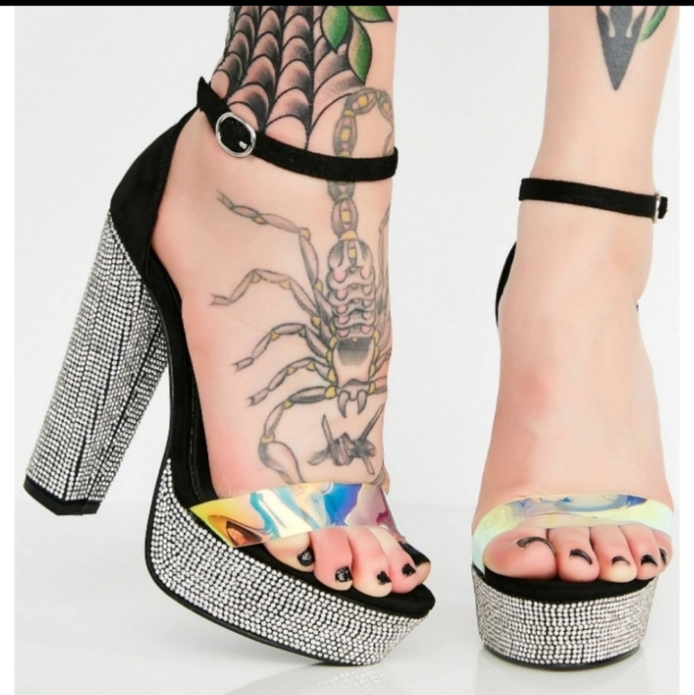Cape Robbin Chunky Heel Rhinestone Sandals